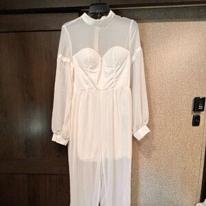 Shein - Sheer Jumpsuit - White - Medium